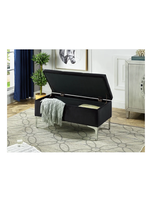 Black Velvet Storage Bench with Deep Tufting and Chrome Legs