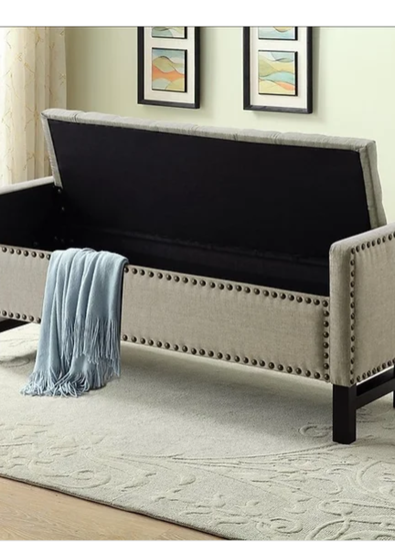 Beige Fabric Storage Bench 50”L 16”W 22”H