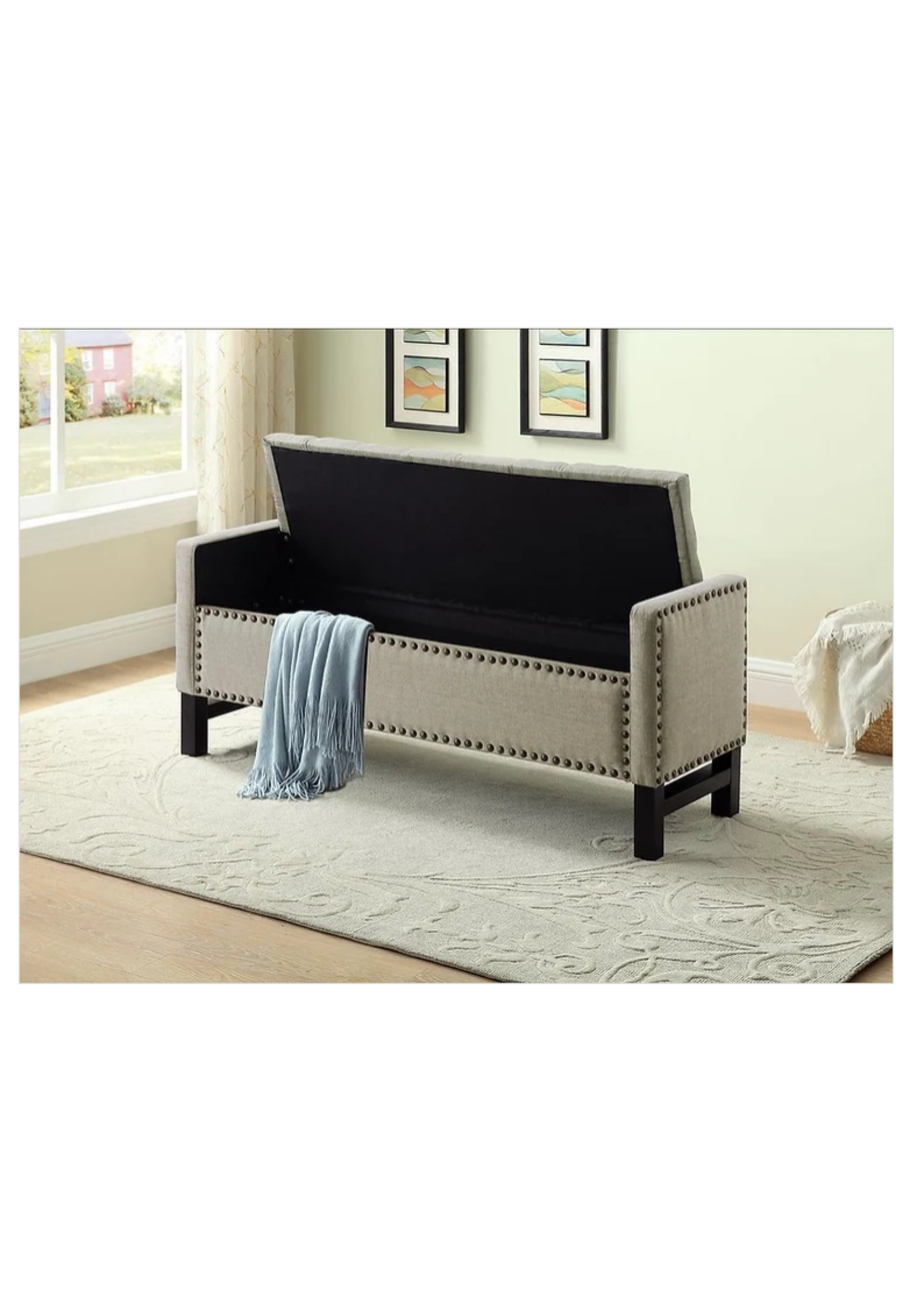 Beige Fabric Storage Bench 50”L 16”W 22”H
