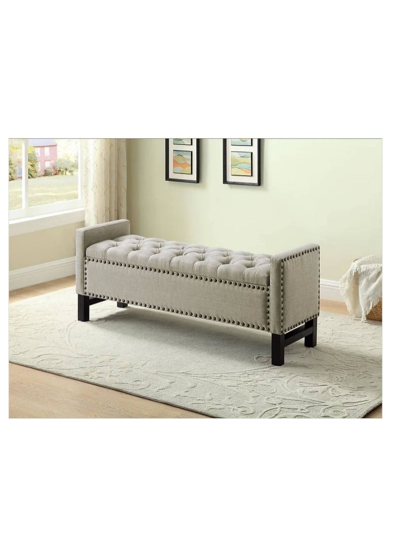 Beige Fabric Storage Bench 50”L 16”W 22”H