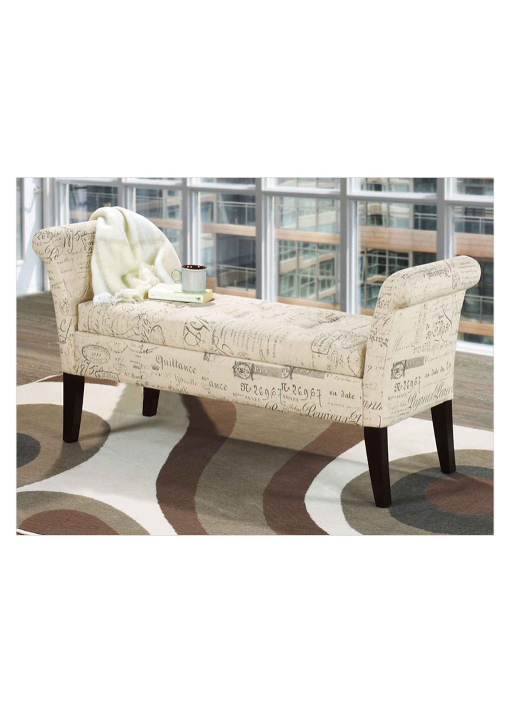 Beige French Fabric Storage Bench 54”L 20”W 27”H