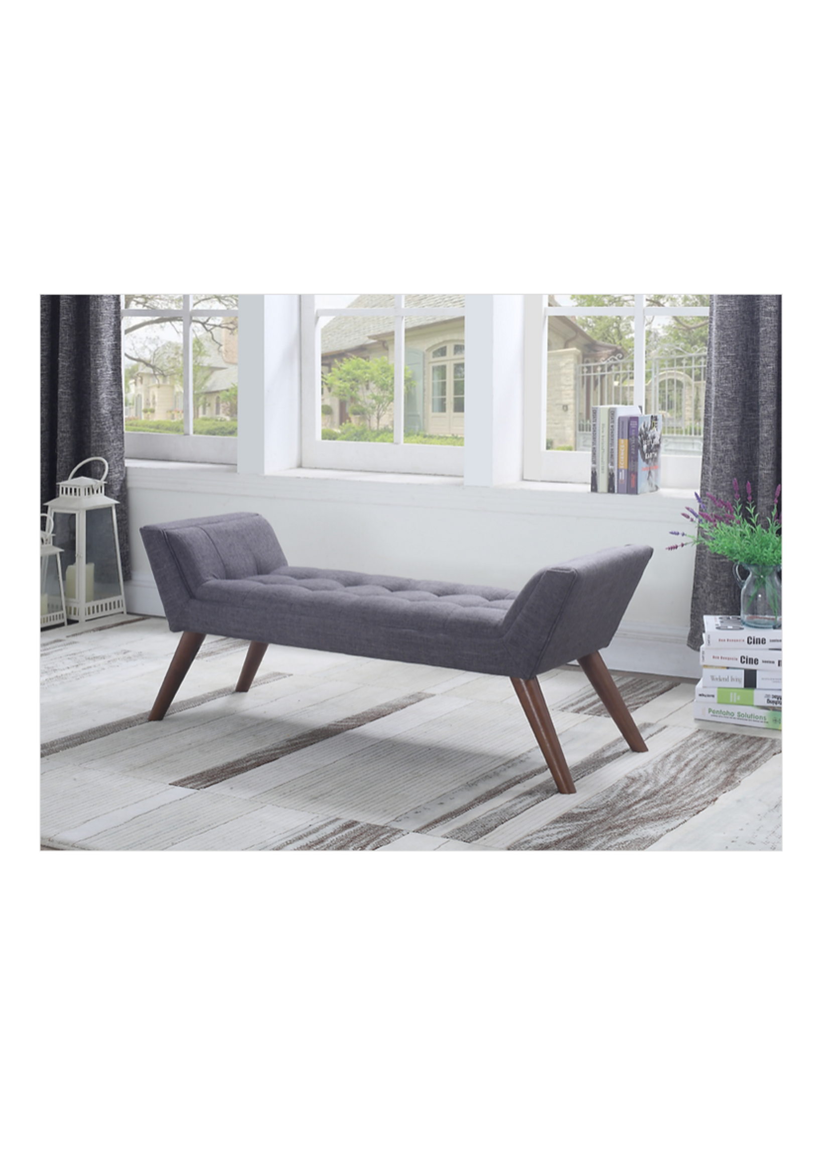 Grey Fabric Bench 50”L 18”W 22”H
