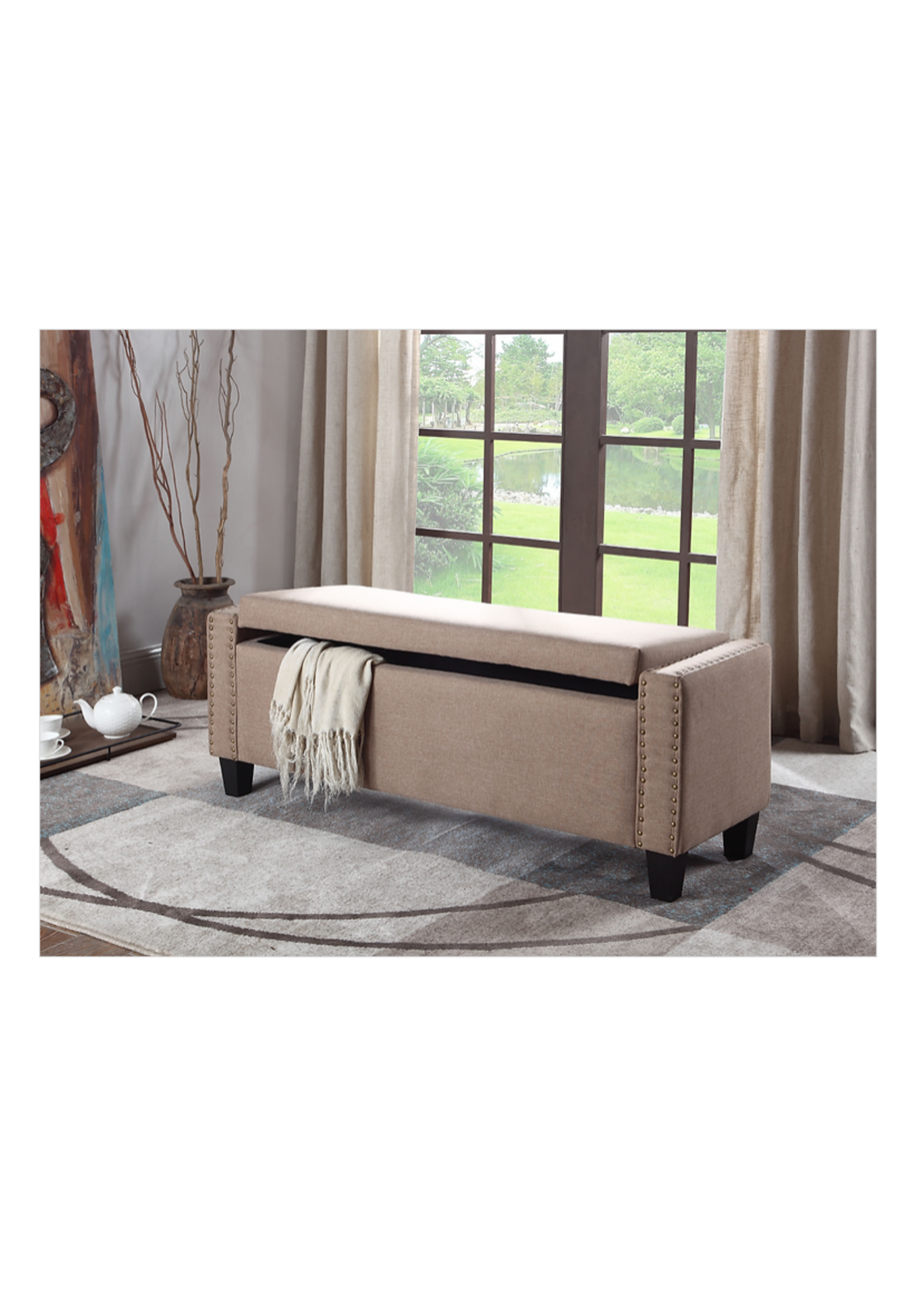 Storage Bench Beige With Nail Heads 52”L 16”W 19”H