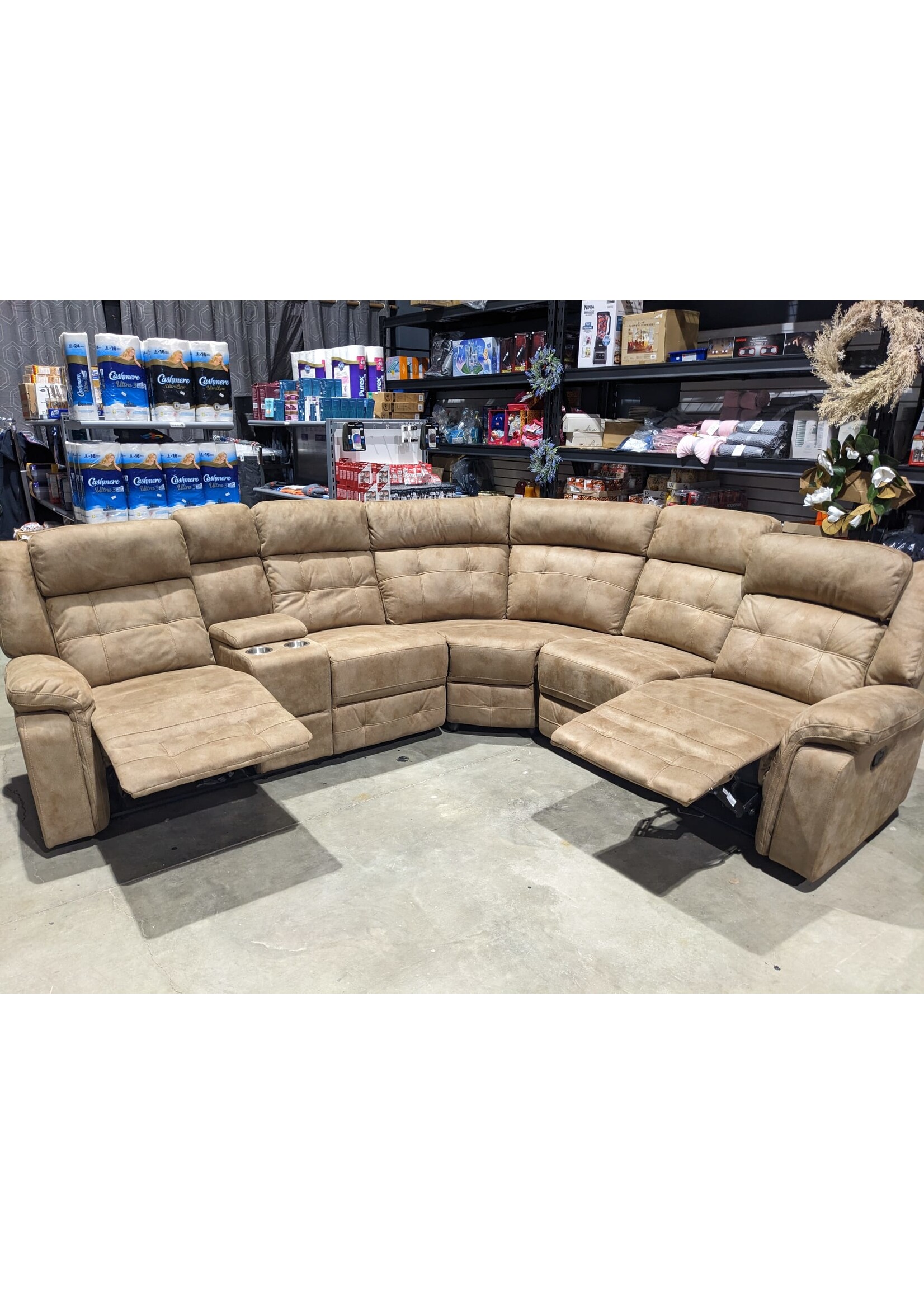 Capo  Theatre Reclining Sectional with Console Tan Color
