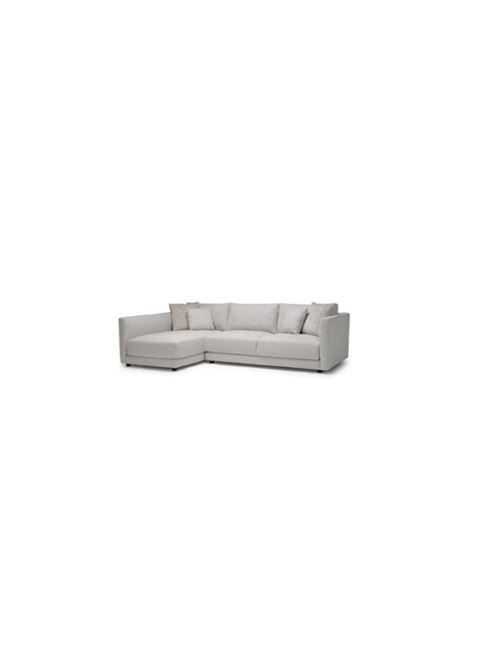 Ames 109 inch by 72 inch Sectional Stocked in Elliston Oyster - DEFENDER fabric. Toss in Hendricks Silver and Elliston Oyster. Sectional available as RAF and LAF (as shown).