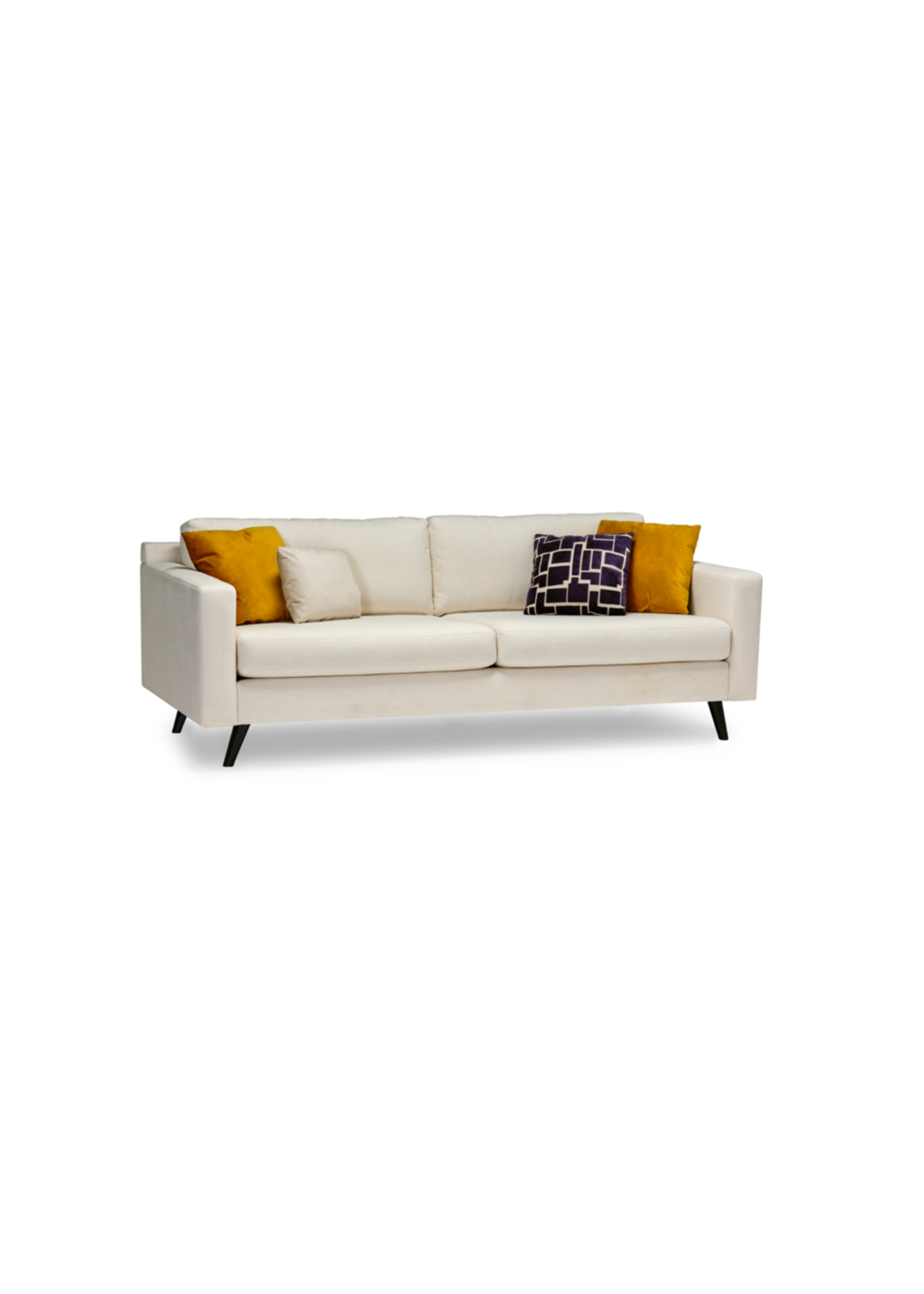 Anson Sofa Stardust Ivory - DEFENDER fabric. Espresso Finish 90inch wide by 38inch deep