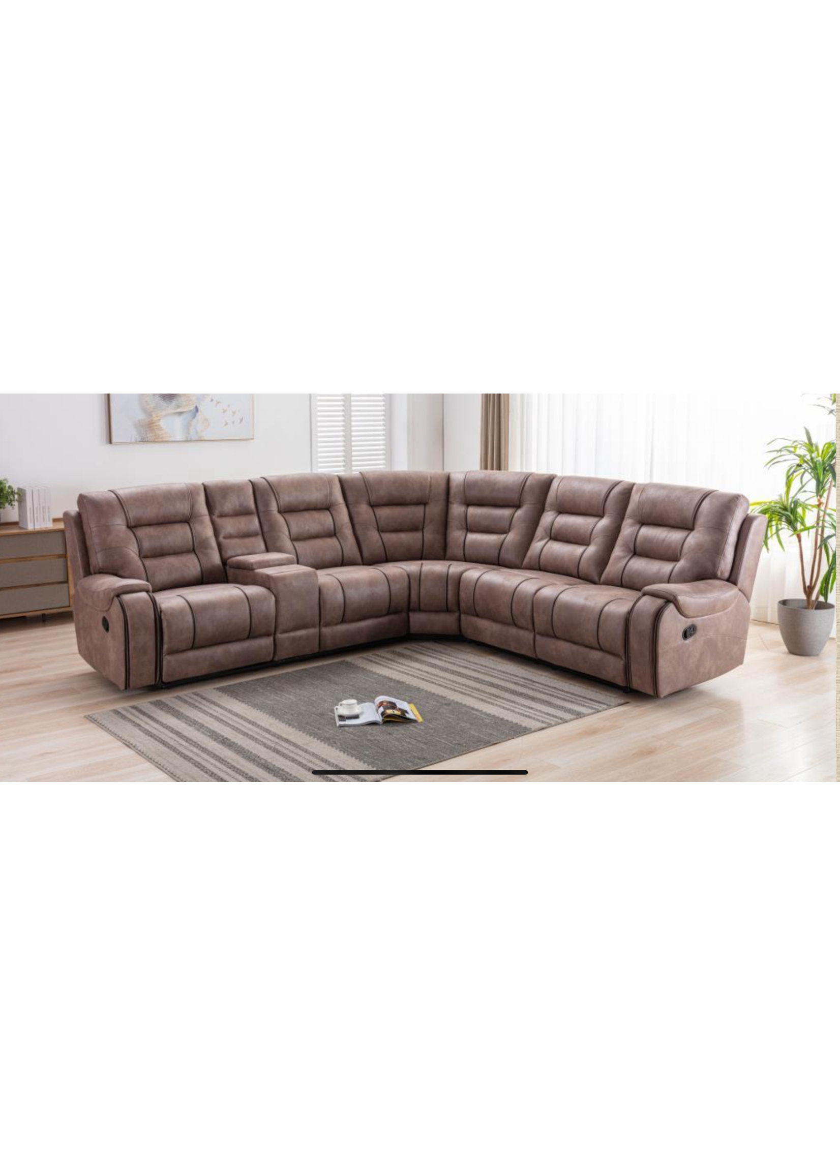 Capo  Theatre Reclining Sectional with Console Tan Color