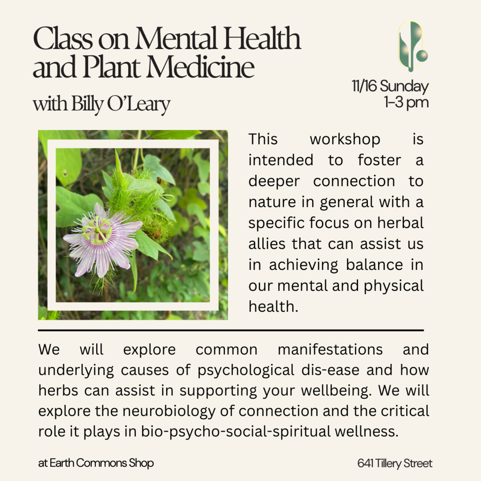 Earth Commons Mental Health and Plant Medicine - Sunday Nov. 16th