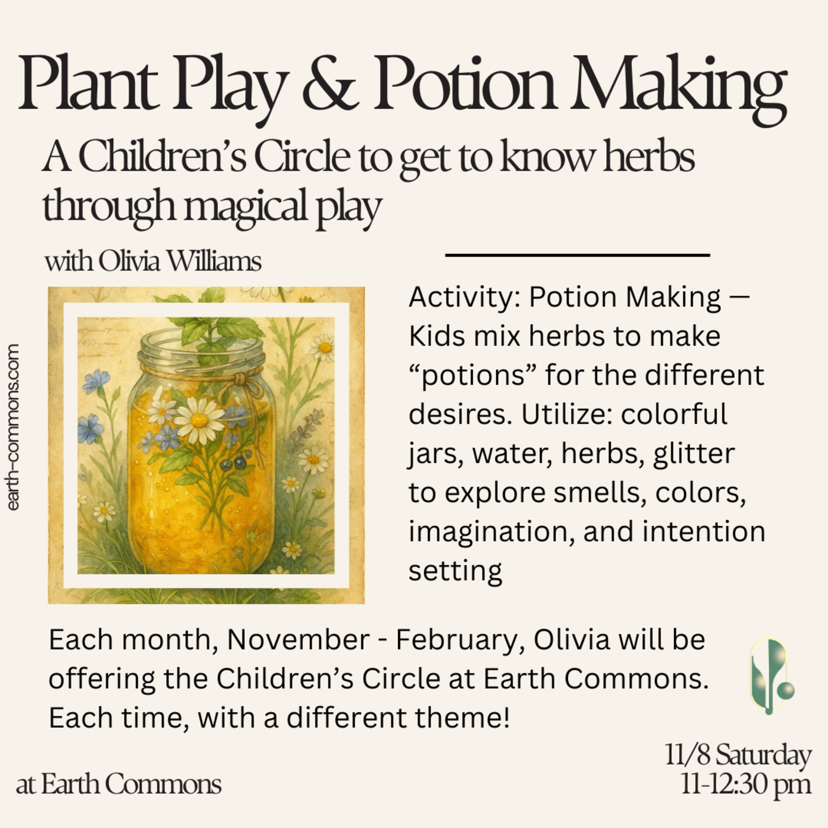 Earth Commons Earth Commons Children’s Circle - Plant Play and Potion Making - Nov. 8th