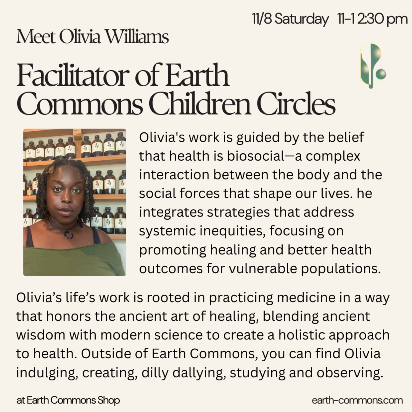 Earth Commons Earth Commons Children’s Circle - Plant Play and Potion Making - Nov. 8th