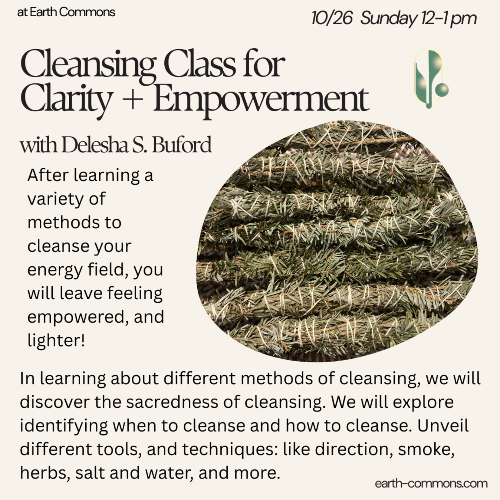 Earth Commons Cleansing Class: For Clarity + Empowerment Sunday Oct. 26th
