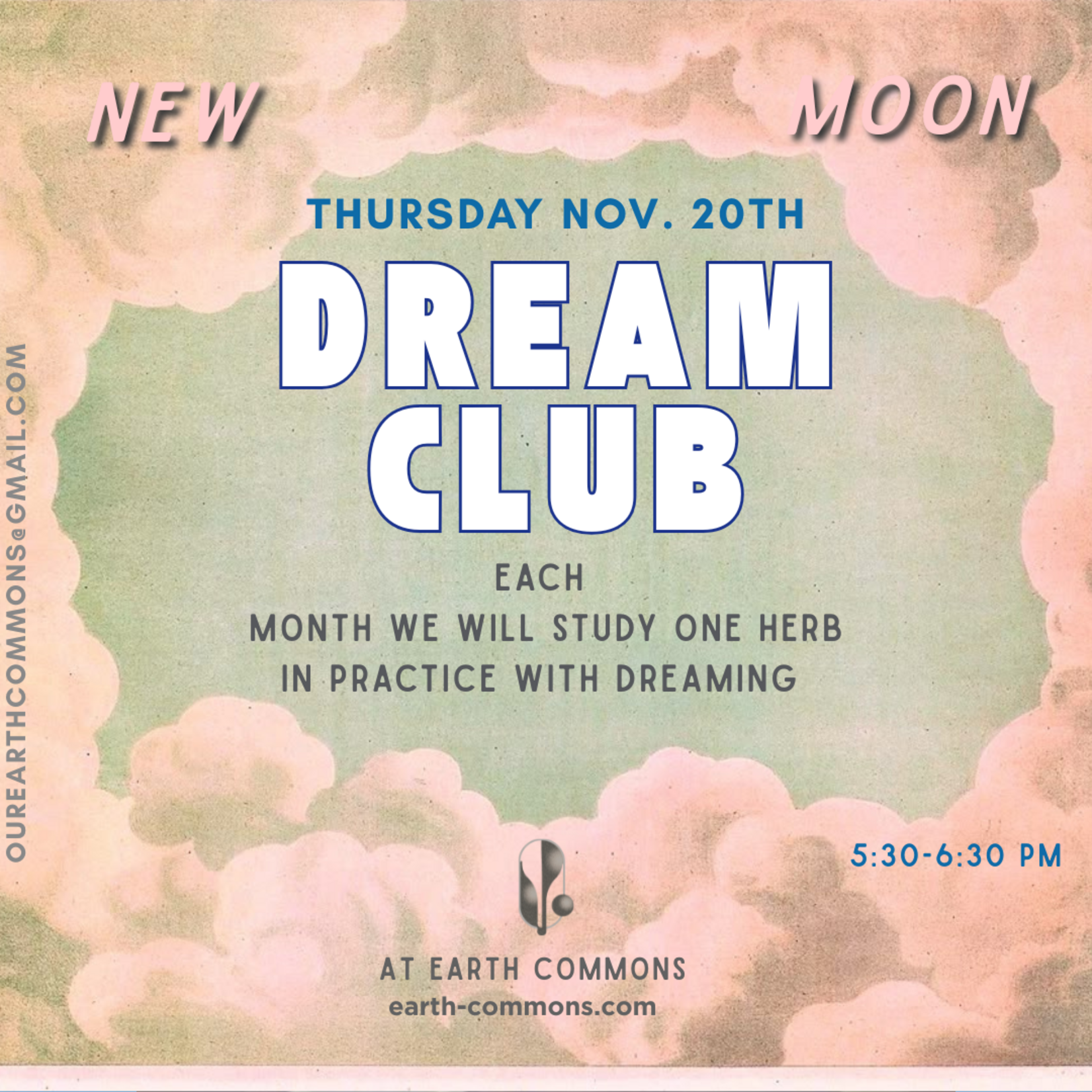 Earth Commons New Moons Dream Club - November 22nd: Thursday 5:30-6:30pm