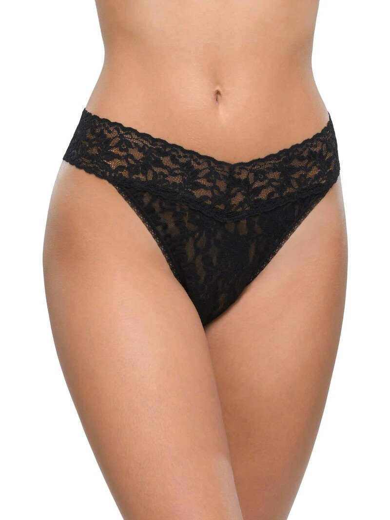 Hanky Panky Rolled Signature Lace Original Rise Thong - Black