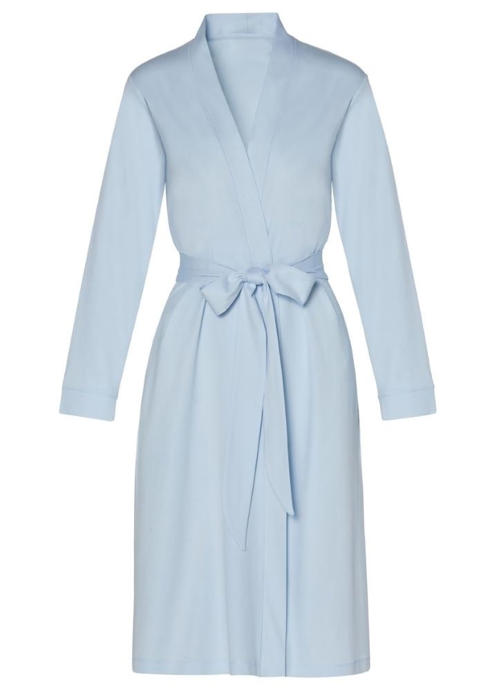 Marelle Elle Long Sleeve Mid Length Pima Cotton Robe - Light Blue