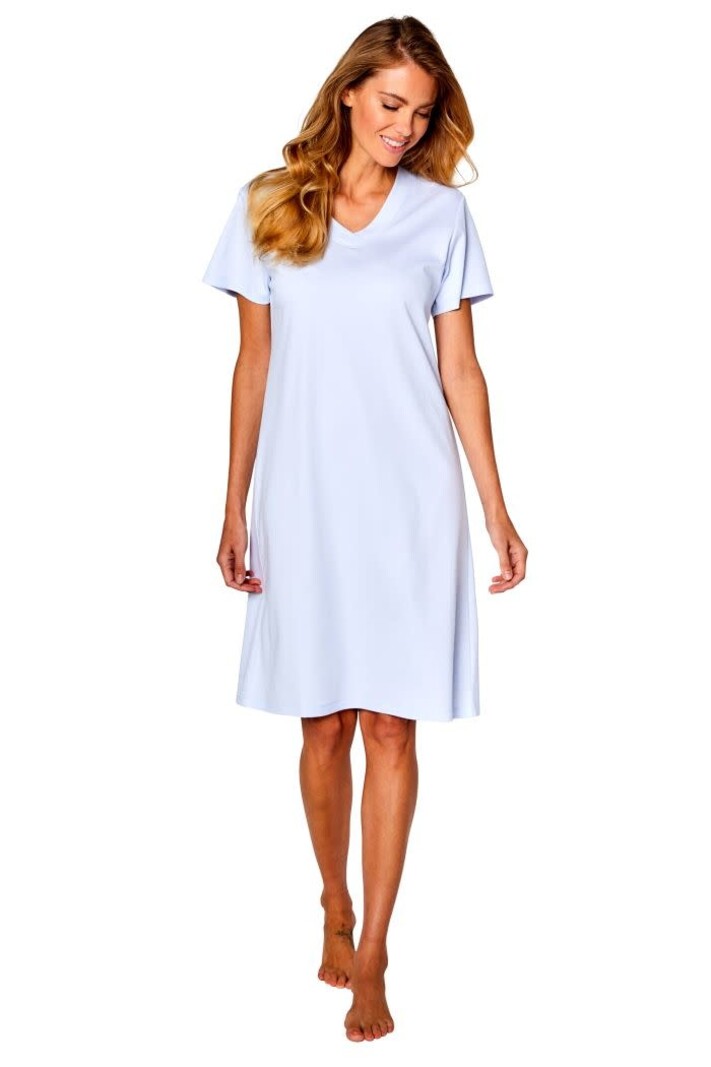 Marelle Elle Short Sleeve Pima Cotton Nightgown - Light Blue