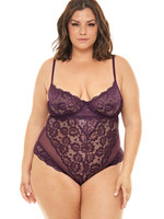 Oh La La Cheri Page Plus Size Unlined Lace Teddy with Underwire - Potent Purple