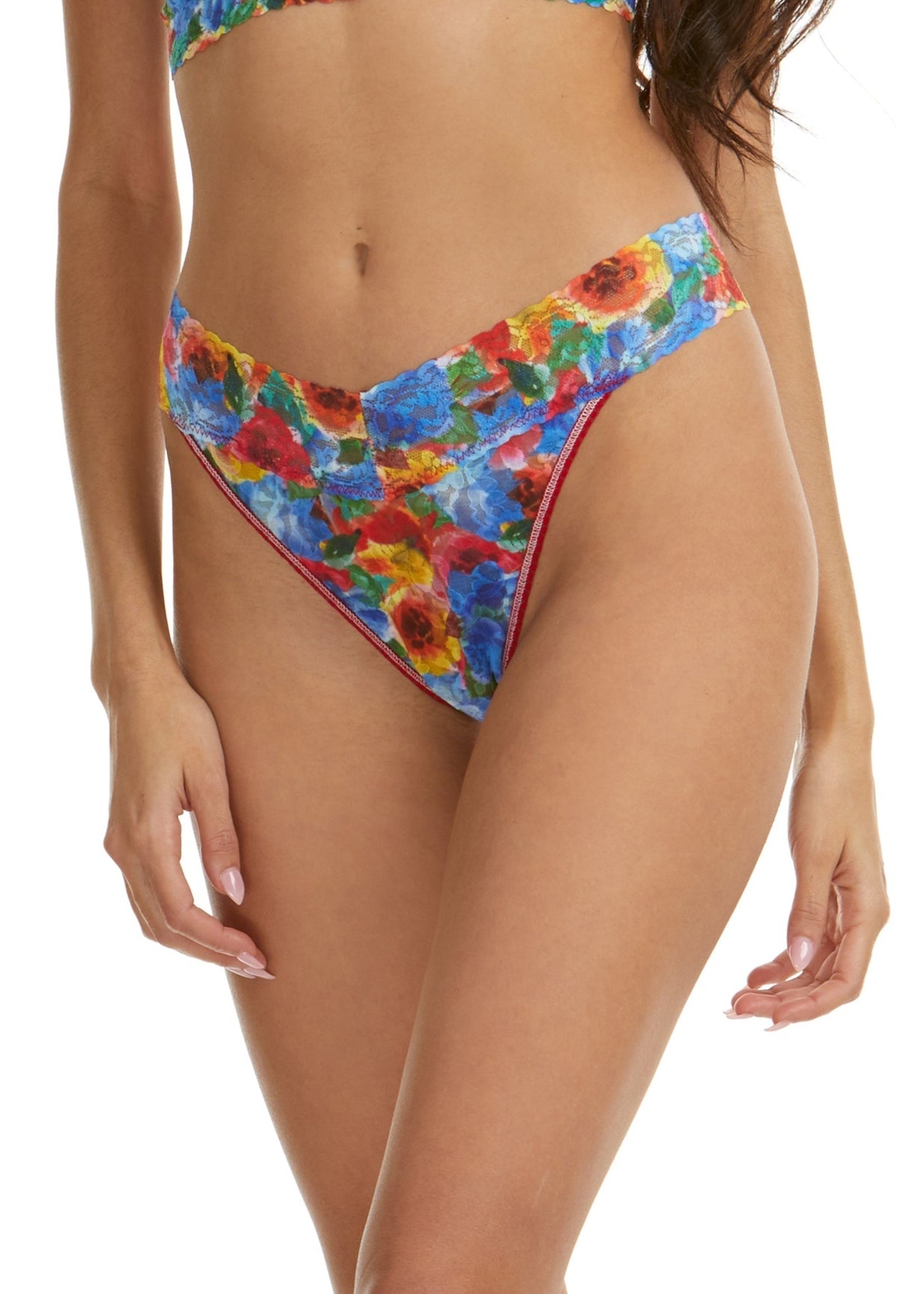 Hanky Panky Printed Signature Lace Original Rise Thong Rolled - Bold Blooms