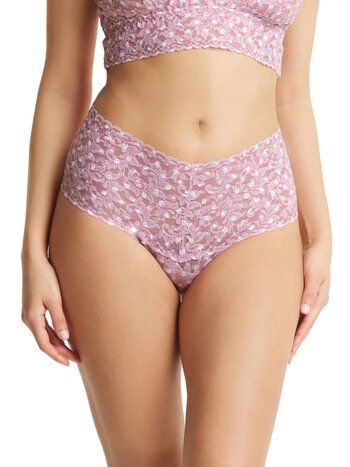 Printed Retro Lace Thong - Pink Frosting