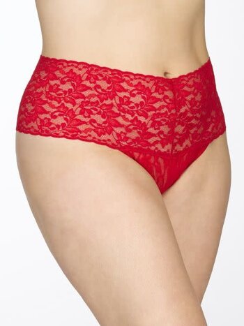 Plus Size Retro Lace Thong  - Red