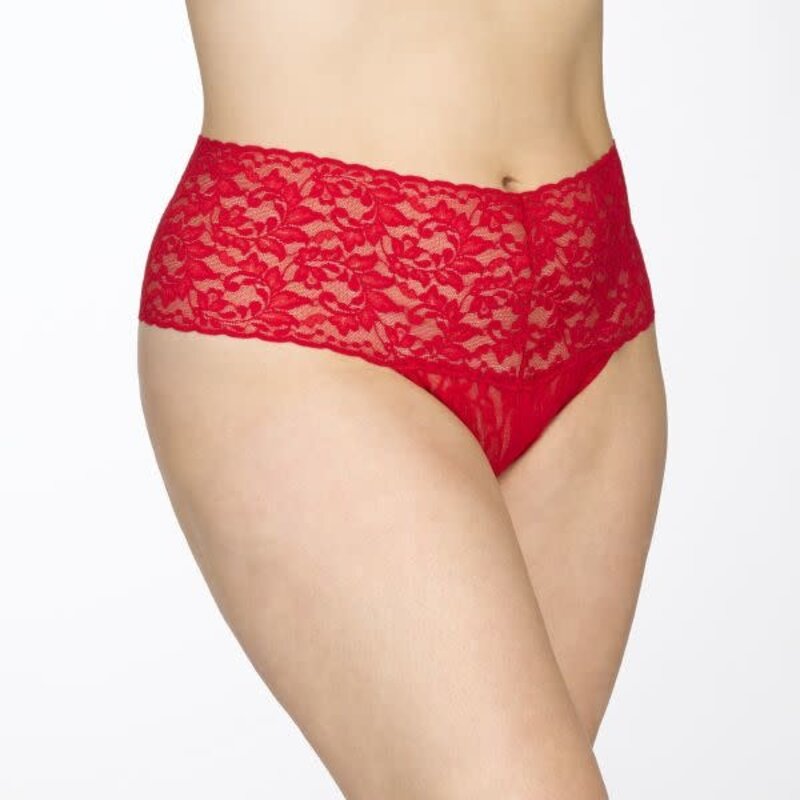 Hanes Shiny 100% Nylon Lace Trim Red Full Tagless Panty Panties