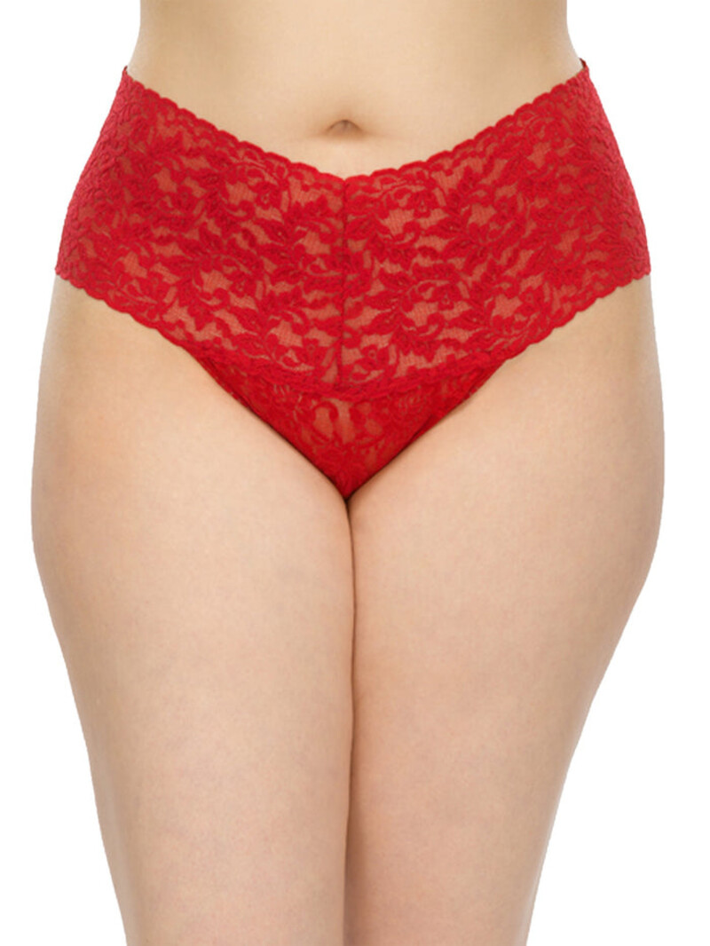 Plus Size Retro Lace Thong  - Red