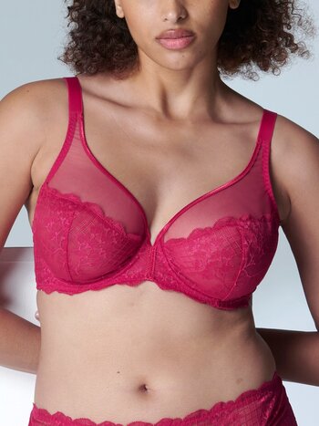 Simone Perele Reve Sheer Underwire Plunge Bra - Cranberry