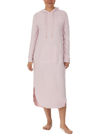 Donna Karan Essential Knits Long Sleeve Hooded Sleepshirt  - Pink Opal Marl