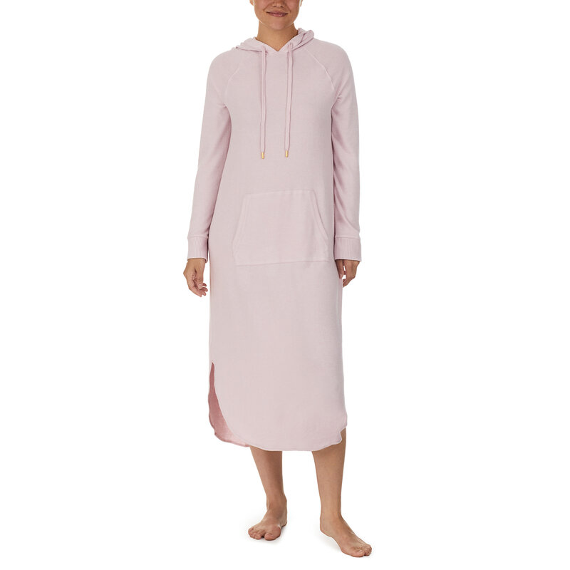 Donna Karan Essential Knits Long Sleeve Hooded Sleepshirt  - Pink Opal Marl