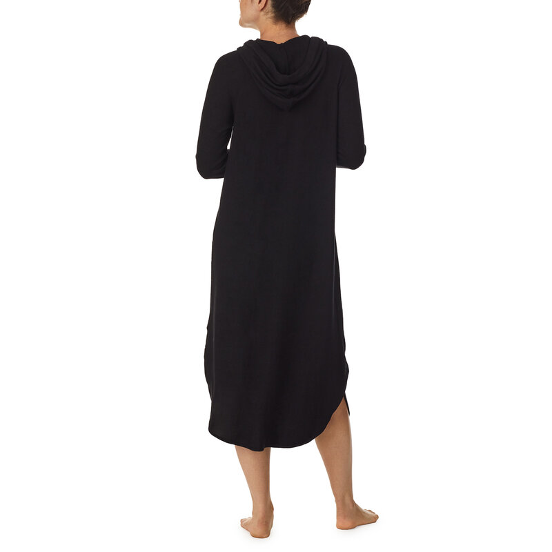 Donna Karan Essential Knits Long Sleeve Hooded Sleepshirt - Black