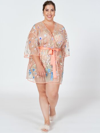 Oh La La Cheri 94-11136 Provence Sheer Mesh & Lace Robe - Allure Intimate  Apparel