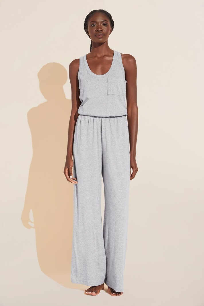 Eberjey Aloe Infused Cotton Wide Leg Jumpsuit - Heather Grey