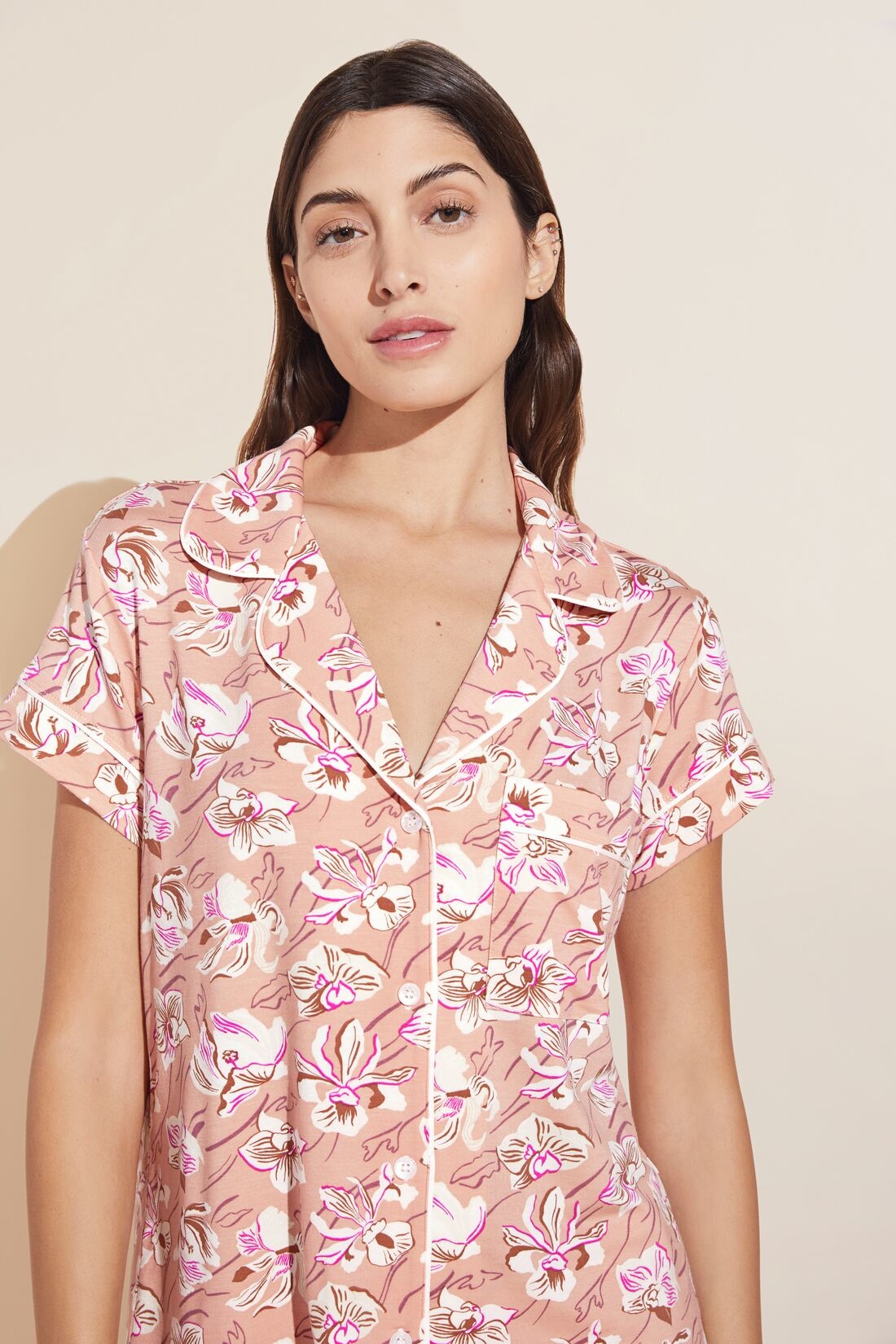 Eberjey Gisele Printed Short Sleeve Cropped PJ - Fiore Rose Cloud/Ivory