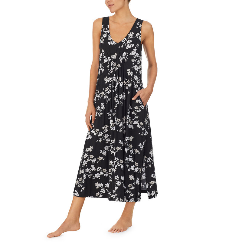 Donna Karan Restful Retreat Maxi Sleep Gown - Black Floral