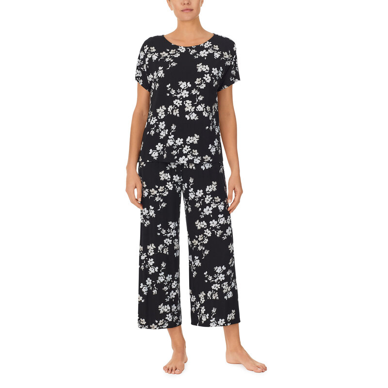 Donna Karan Restful Retreat Cropped Pant Sleep Set - Black Floral