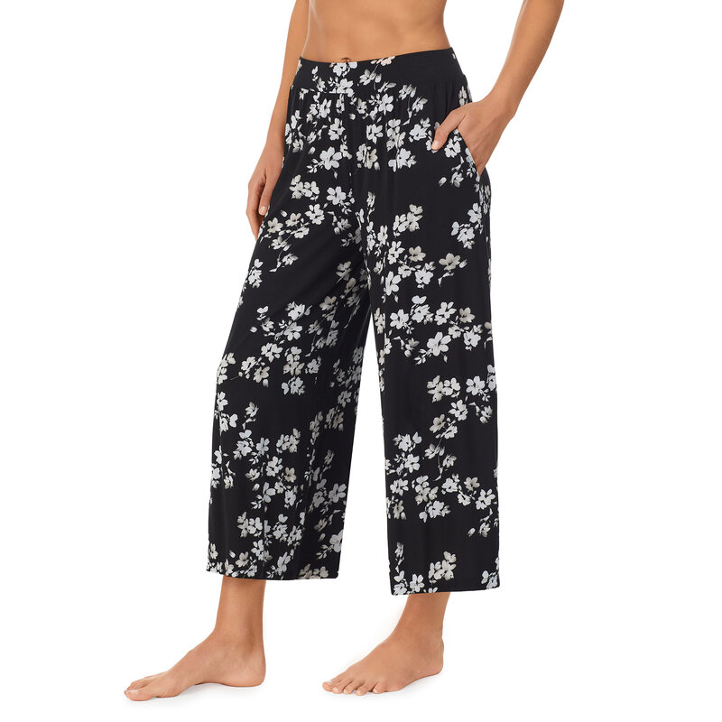 Donna Karan Restful Retreat Cropped Pant Sleep Set - Black Floral
