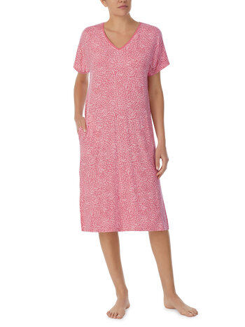 Donna Karan Set the Tone Plus Size Knit Short Sleeve Lounge Dress - Rose Floral