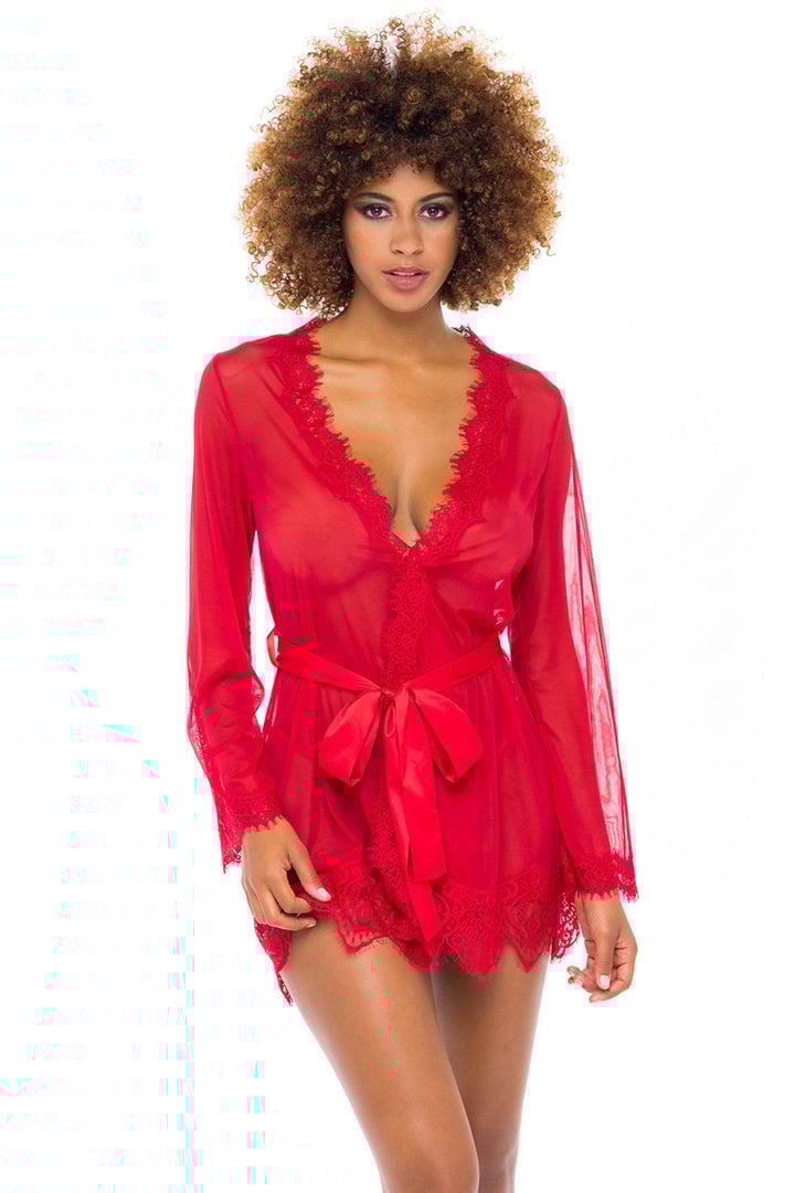 Oh La La Cheri Provence Sheer Mesh & Lace Robe