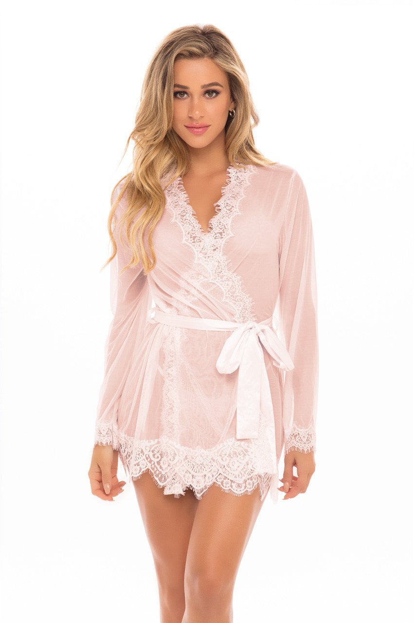 Oh La La Cheri Provence Sheer Mesh & Lace Robe