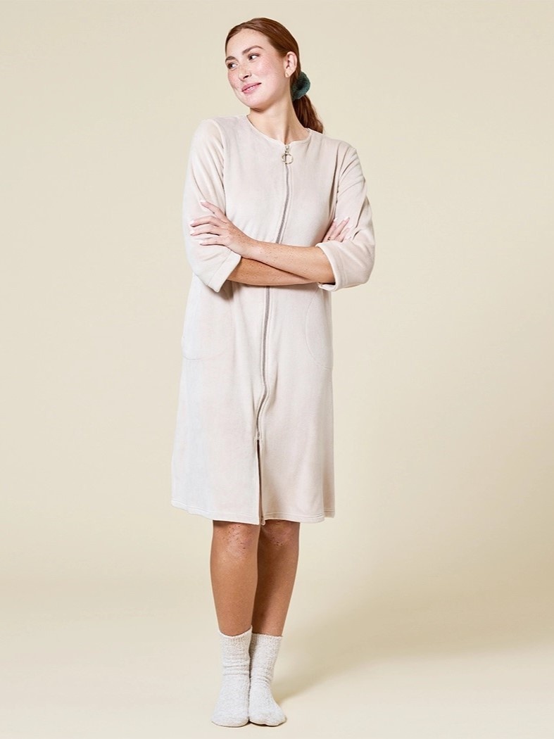 Softies Serenity Shear Mink 3/4 Sleeve Zip Front Robe