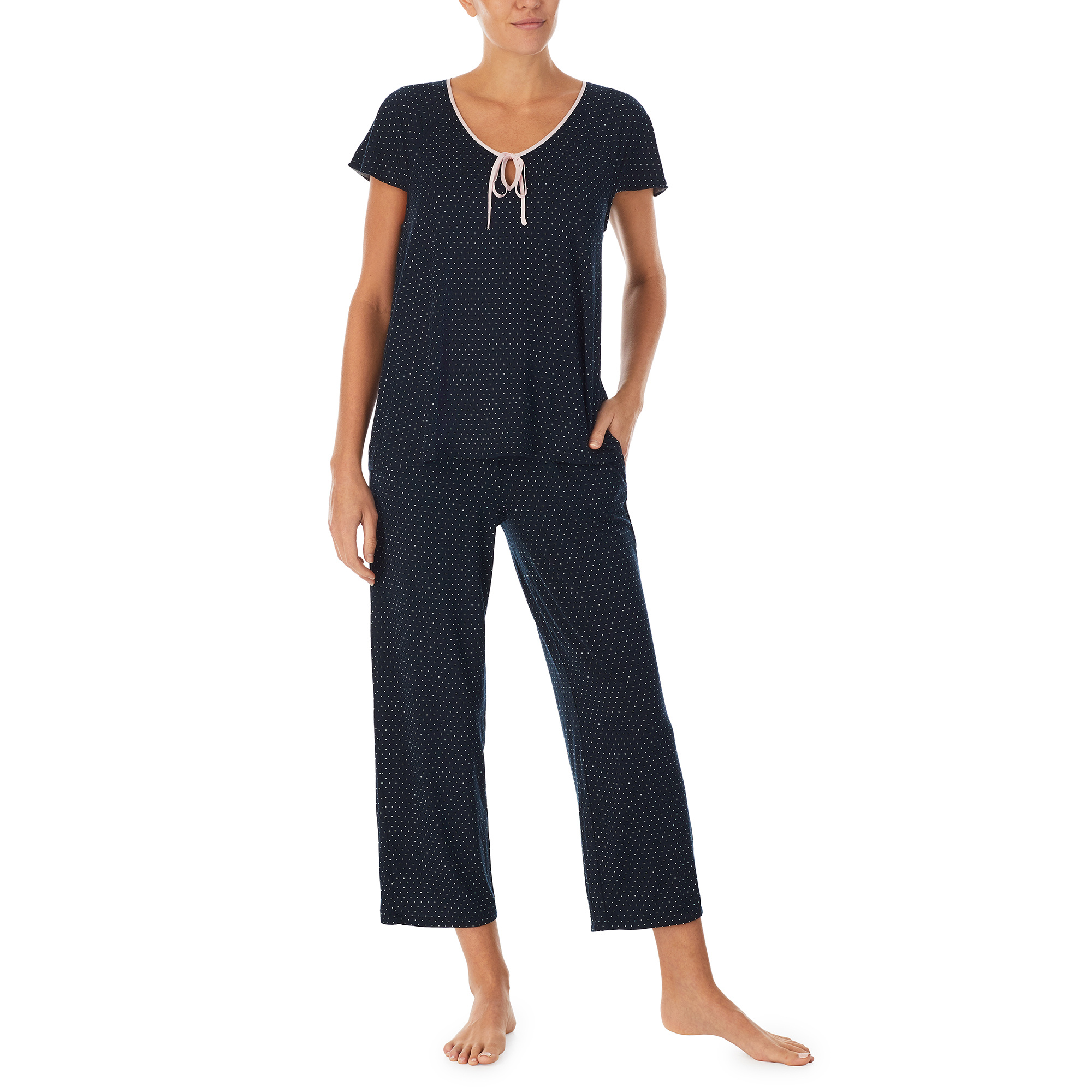 Kate Spade Pin Dot Short Sleeve Cropped Jersey Knit Pajama Set