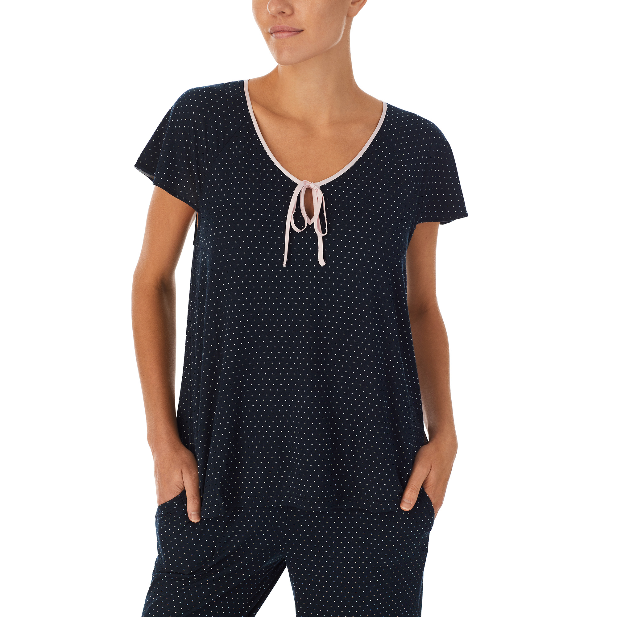 Kate Spade Pin Dot Short Sleeve Cropped Jersey Knit Pajama Set