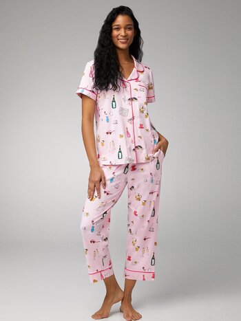 Bed Head Let's Do Brunch Short Sleeve Stretch Jersey Cropped PJ Set