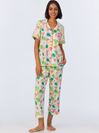 Bed Head Vacation Libations Short Sleeve Stretch Jersey Cropped PJ Set