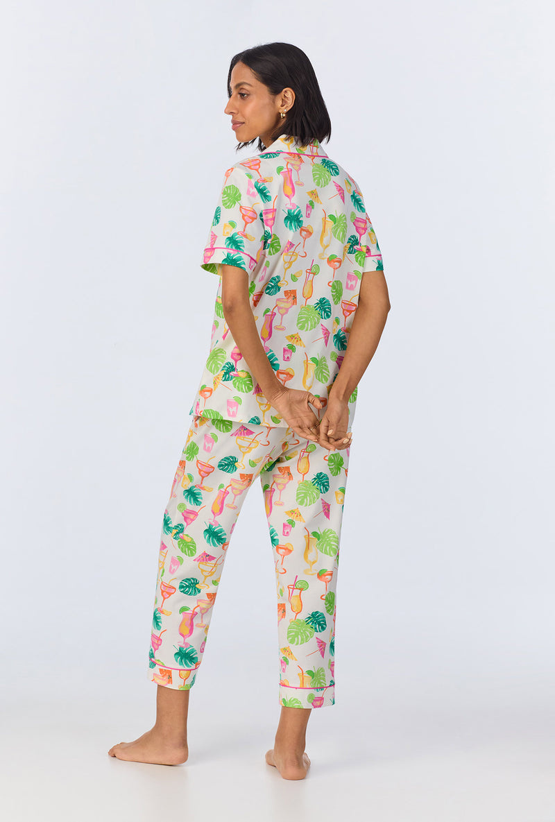 Bed Head Vacation Libations Short Sleeve Stretch Jersey Cropped PJ Set