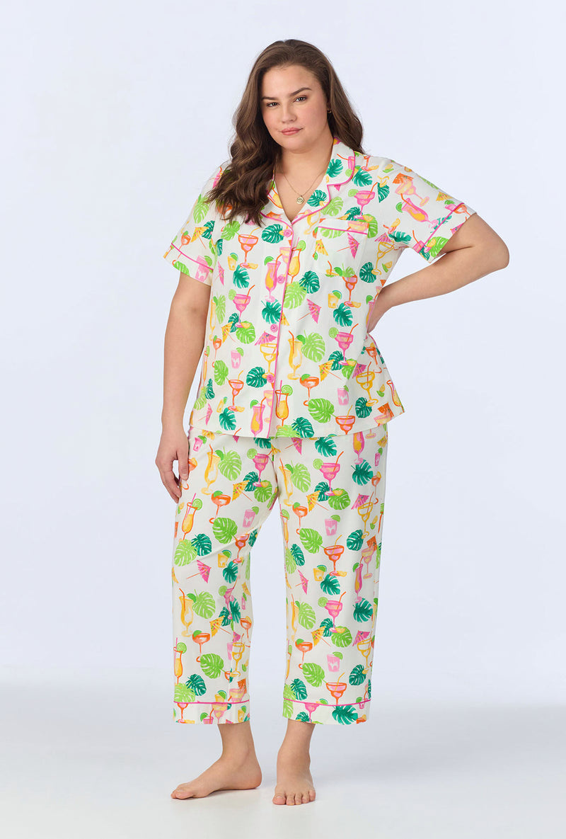 Bed Head Vacation Libations Short Sleeve Stretch Jersey Cropped PJ Set