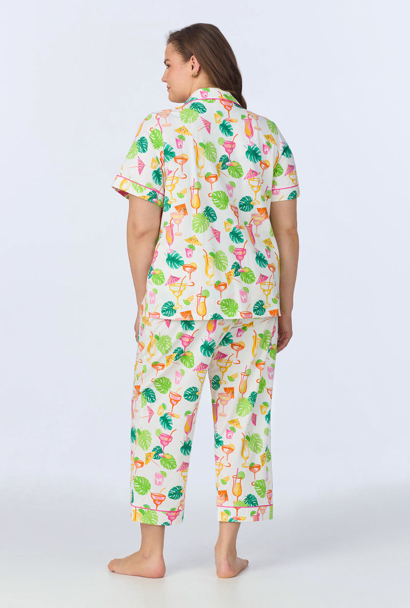 Bed Head Vacation Libations Short Sleeve Stretch Jersey Cropped PJ Set