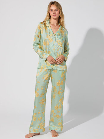 Bed Head Long Sleeve Classic Woven Washable Silk Satin Fashion PJ Set
