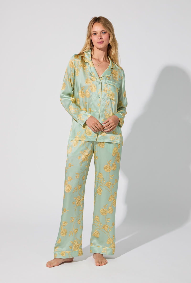 Bed Head Long Sleeve Classic Woven Washable Silk Satin Fashion PJ Set
