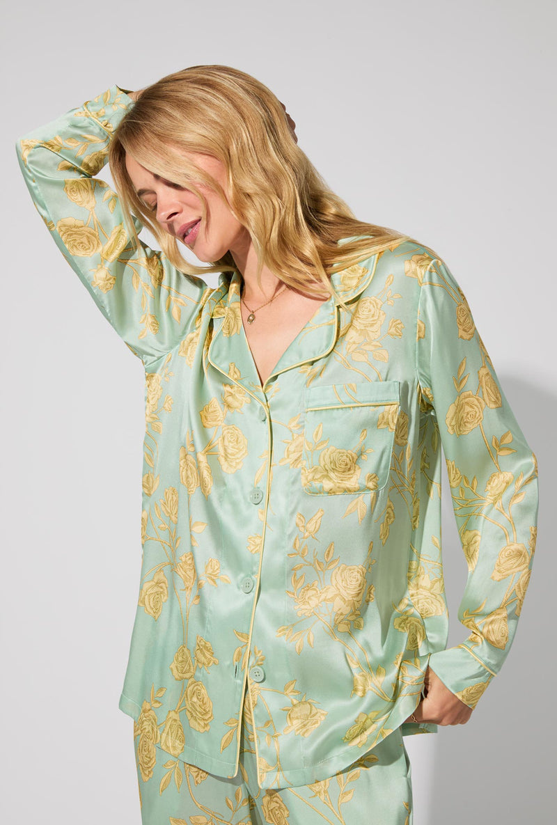 Bed Head Long Sleeve Classic Woven Washable Silk Satin Fashion PJ Set