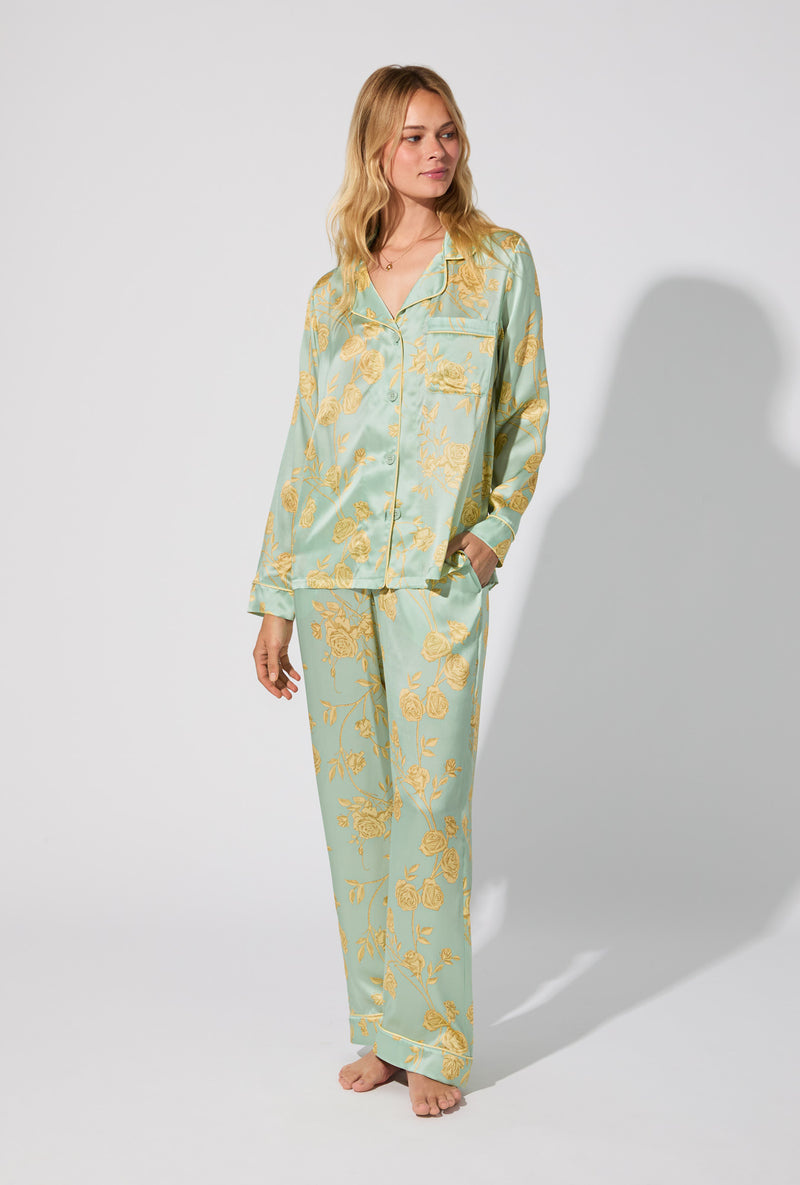 Bed Head Long Sleeve Classic Woven Washable Silk Satin Fashion PJ Set